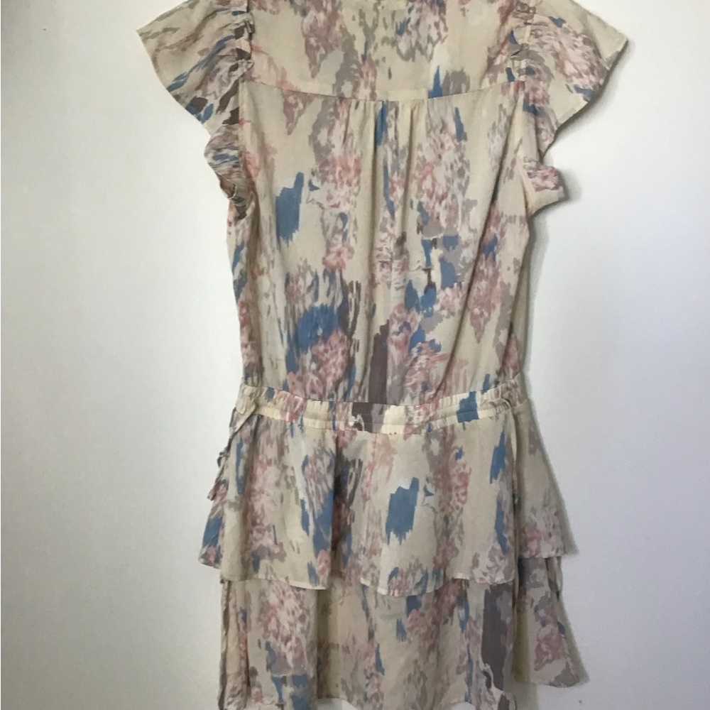 Pinch Cream Floral Watercolor Print Tiered Dress
